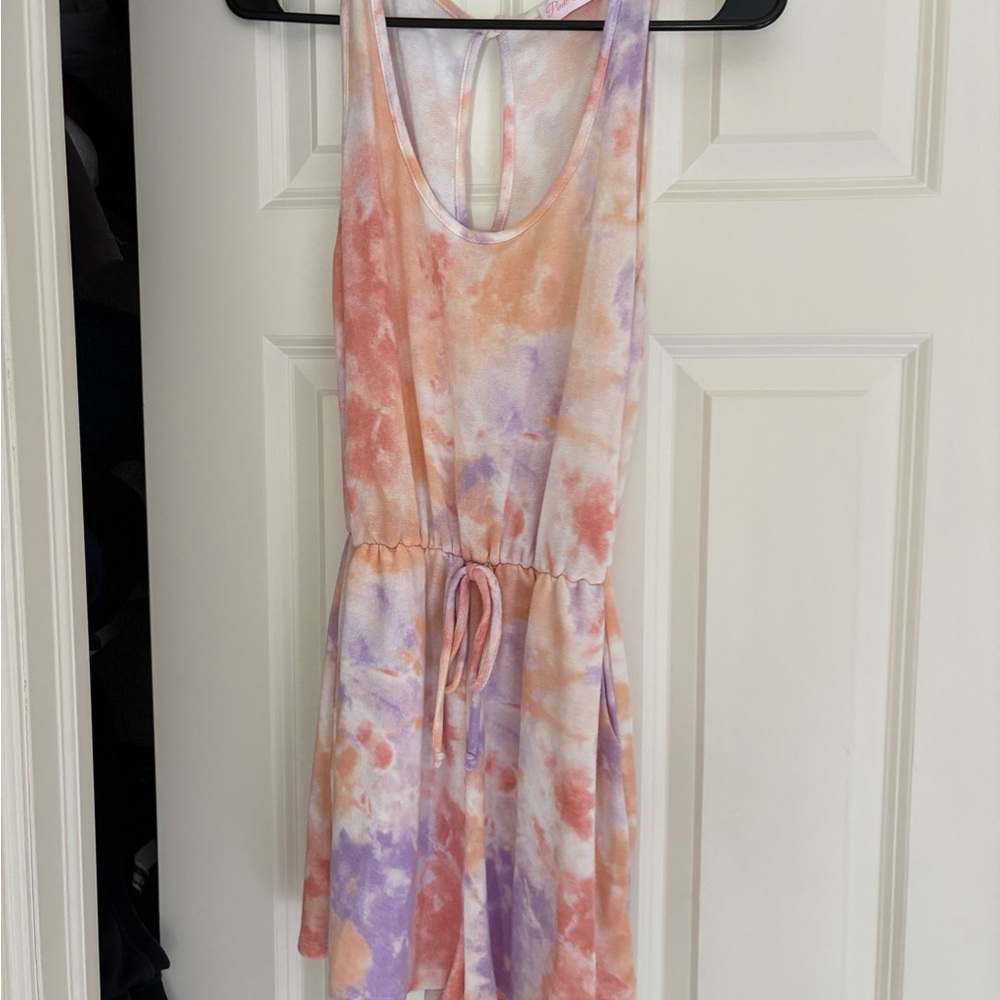 Pink Lily Tie-Dye Sleeveless Drawstring Romper